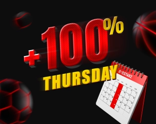 100% БОНУС НА СТАВКИ НА СПОРТ КАЖДЫЙ ЧЕТВЕРГ